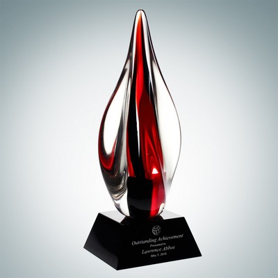 Art Glass Red Contemporary Award w/ Black Crystal Base