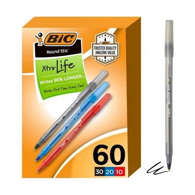 BIC Round Stic Ballpoint Pens - 3 Colors, 60 Pack (Case of 9)