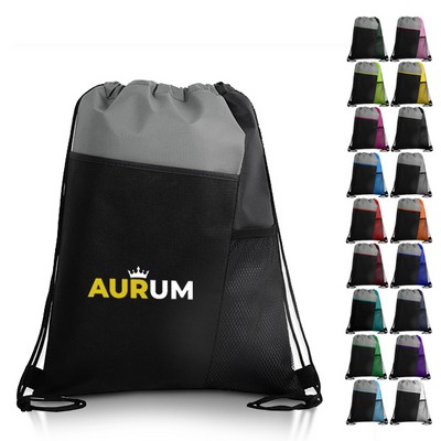 Tri-Colored Mesh Pocket Drawstring Backpack