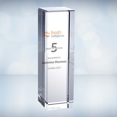 4" Color Imprinted Rectangular Column Optical Crystal Award